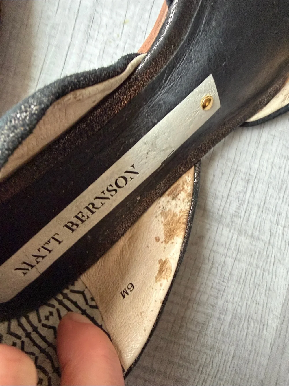 Matt Bernson Black Pointed D'Orsay Flats with Textured Upper, Size 6.